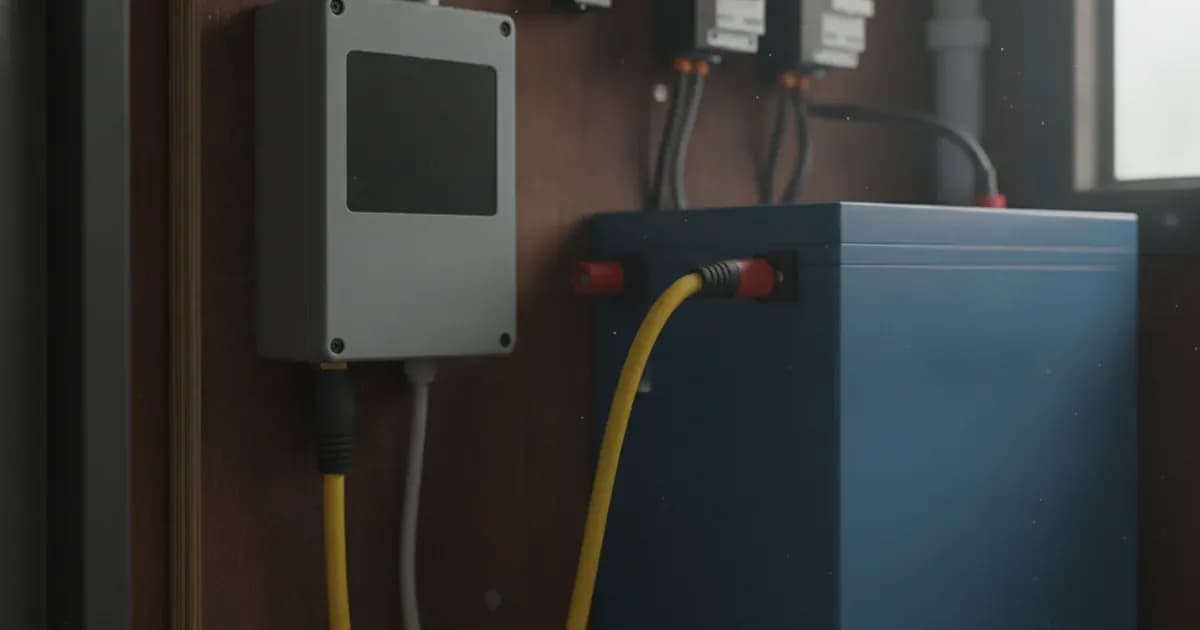 A close-up photo showing a Victron GX device connected via a CAN-bus cable to a BlueNova Energy LiFePo4 battery — SolarNevs spec card
