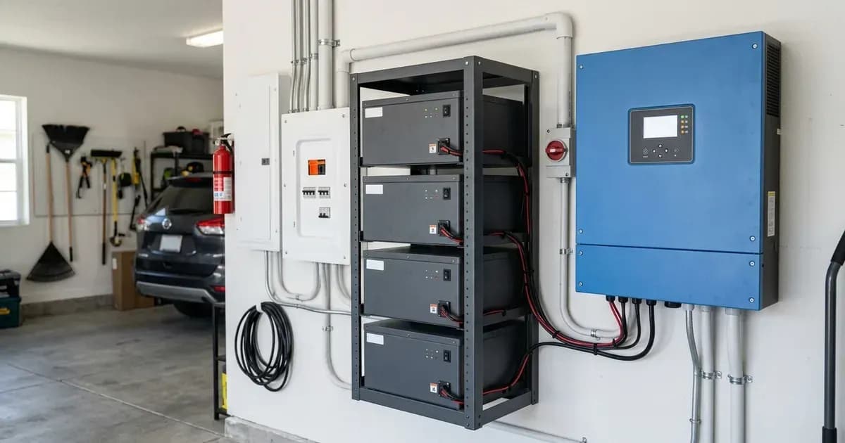 Residential solar energy storage system with wall-mounted inverter and battery cabinet. — SolarNevs spec card
