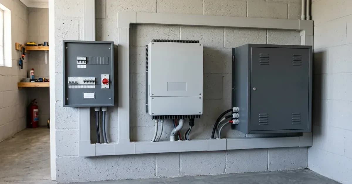 Energy storage inverter connected to a main electrical distribution board and battery storage. — SolarNevs spec card