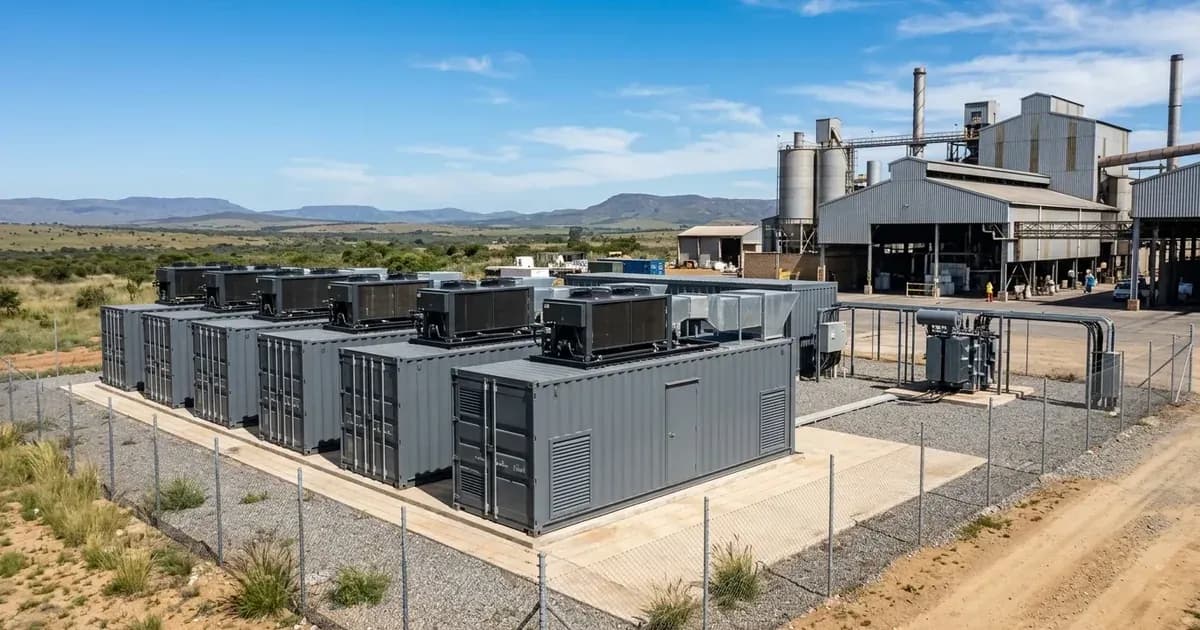 Containerised commercial battery energy storage system installed next to an industrial factory in South Africa. — SolarNevs spec card