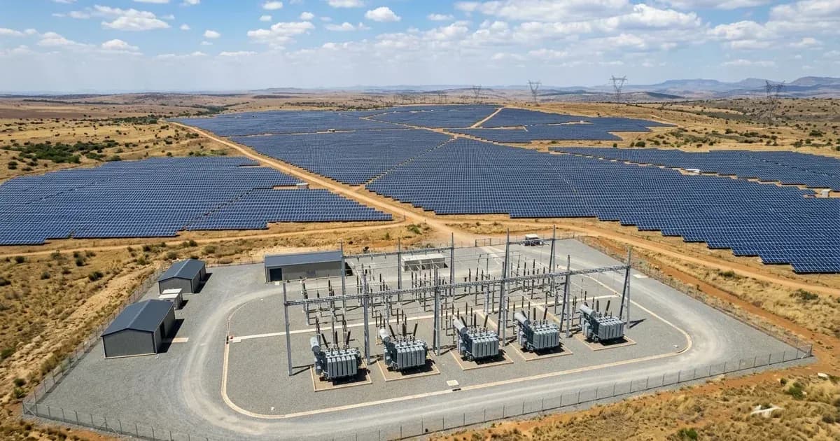 Large-scale commercial solar PV farm with step-up transformer substation in South Africa. — SolarNevs spec card
