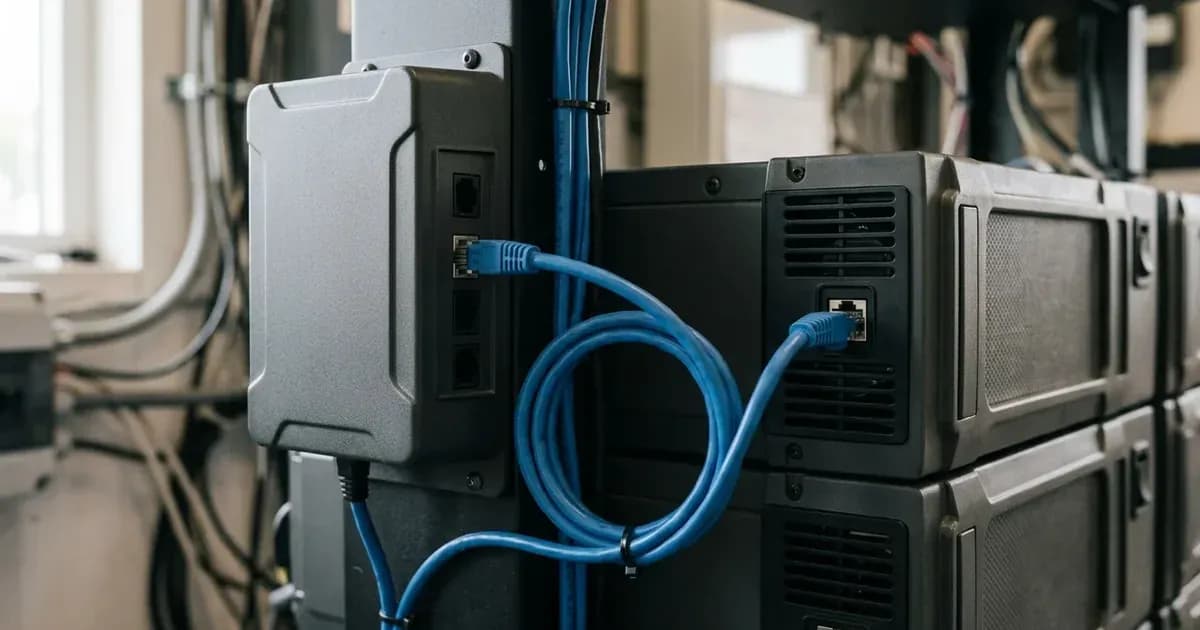 RJ45 CAN bus communication interface connecting a system controller and LiFePO4 lithium battery — SolarNevs spec card
