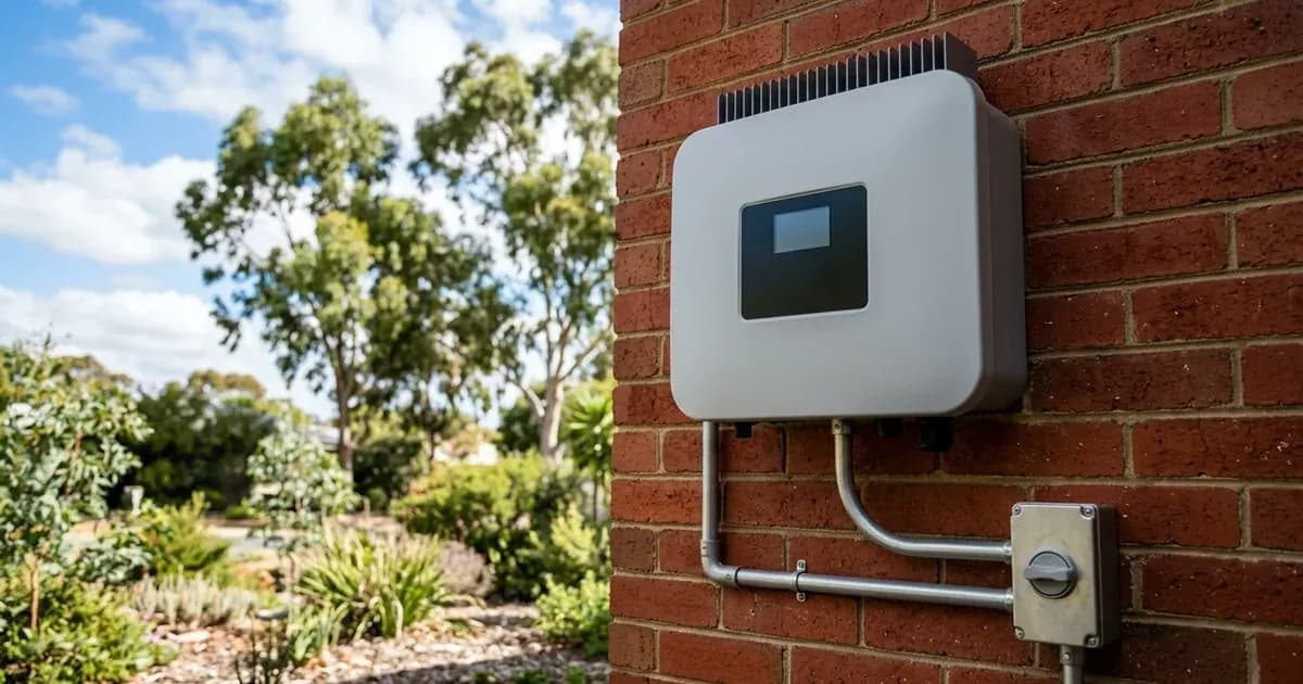 Solar string inverter mounted on an exterior residential brick wall in South Australia. — SolarNevs spec card