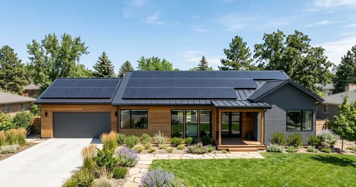 Modern residential home with neat rooftop solar panels under midday sun — SolarNevs spec card