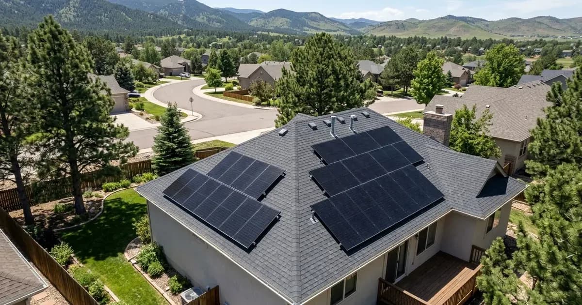 Residential rooftop solar array on an asphalt shingle roof in Colorado with fire code ridge setbacks. — SolarNevs spec card