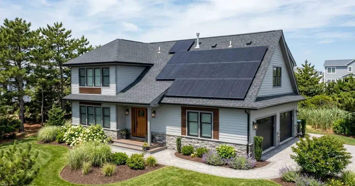 Modern residential rooftop solar installation on a coastal Delaware home. — SolarNevs spec card