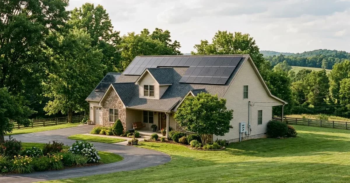Rooftop solar panel installation on a rural residential home in Kentucky. — SolarNevs spec card