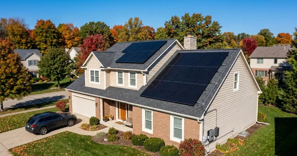 Rooftop solar panel array installed on a suburban home with dark monocrystalline panels in Michigan. — SolarNevs spec card