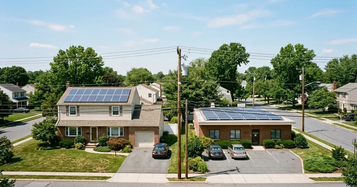 Residential and commercial buildings equipped with rooftop solar panel arrays in Pennsylvania. — SolarNevs spec card
