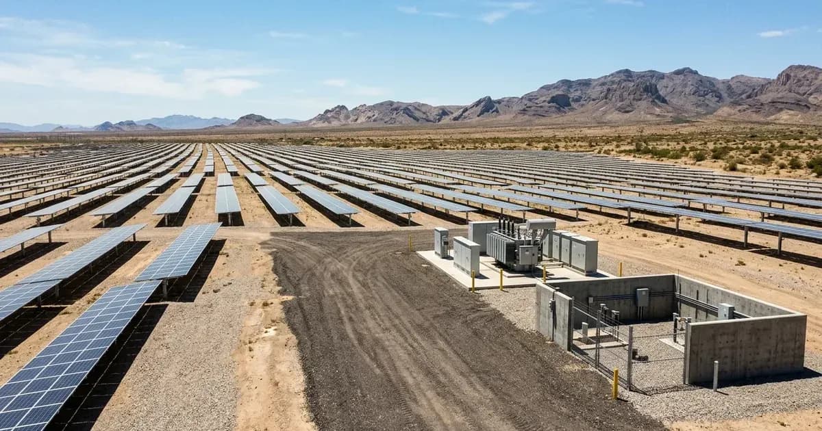 Utility-scale solar array and electrical substation pad operating on desert public land. — SolarNevs spec card