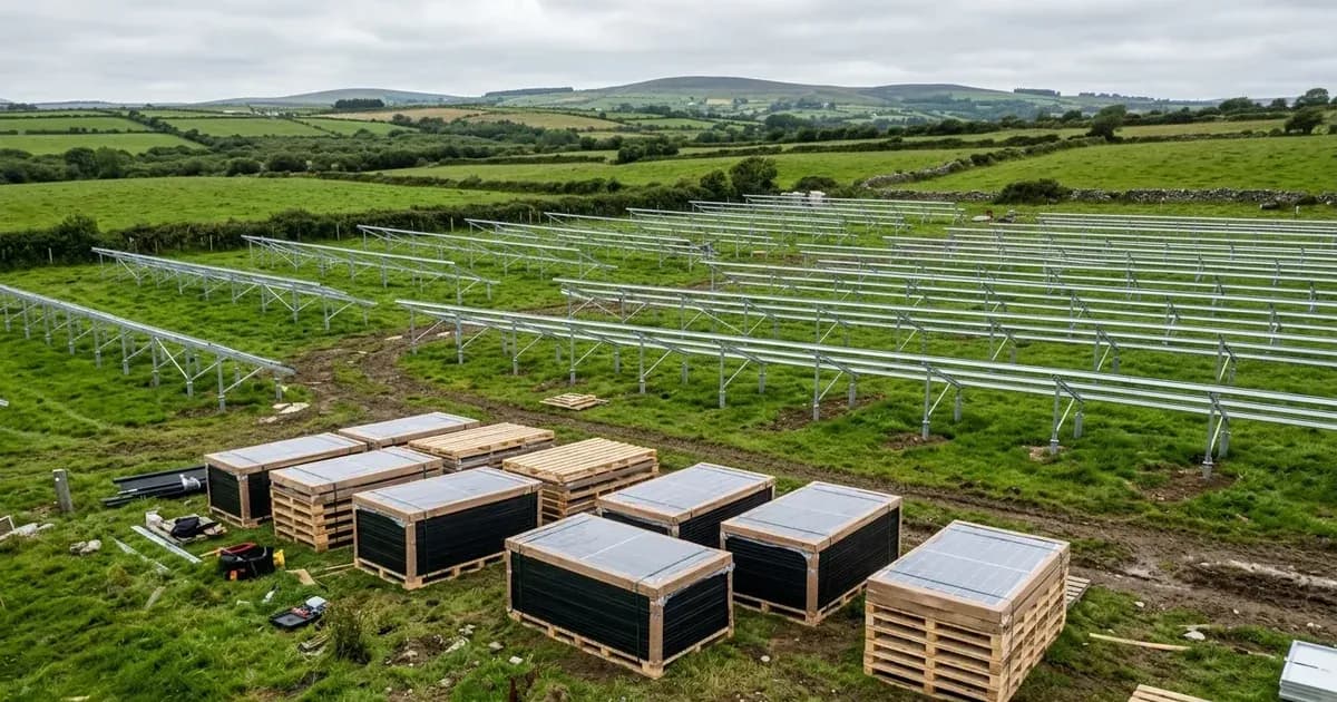 Solar farm mounting racking and foundation structures under construction in Ireland. — SolarNevs spec card