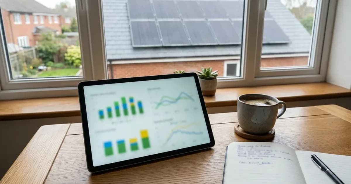 Comparison of solar export tariffs on a digital tablet with residential solar panels visible through a window. — SolarNevs spec card