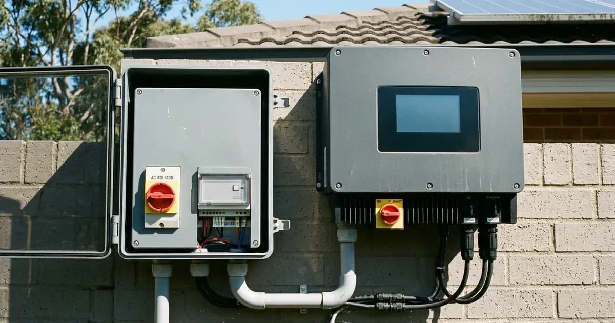 Rooftop solar inverter with remote grid disconnection switch in an exterior enclosure in Australia. — SolarNevs spec card