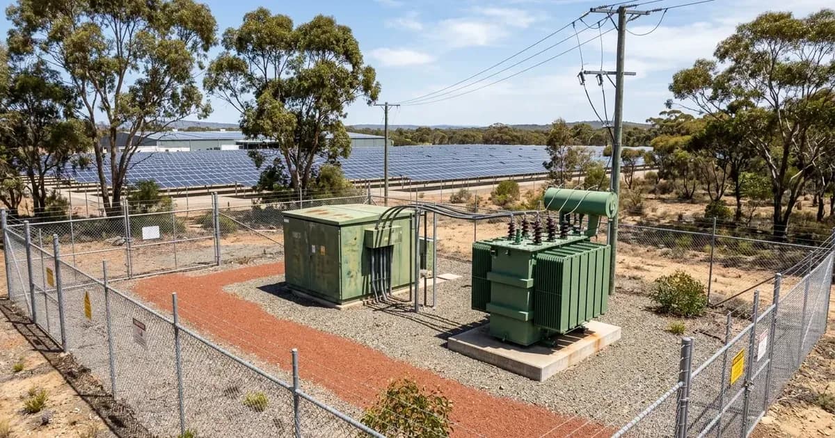 High-voltage padmount transformer and switchgear enclosure for a commercial Australian solar installation. — SolarNevs spec card