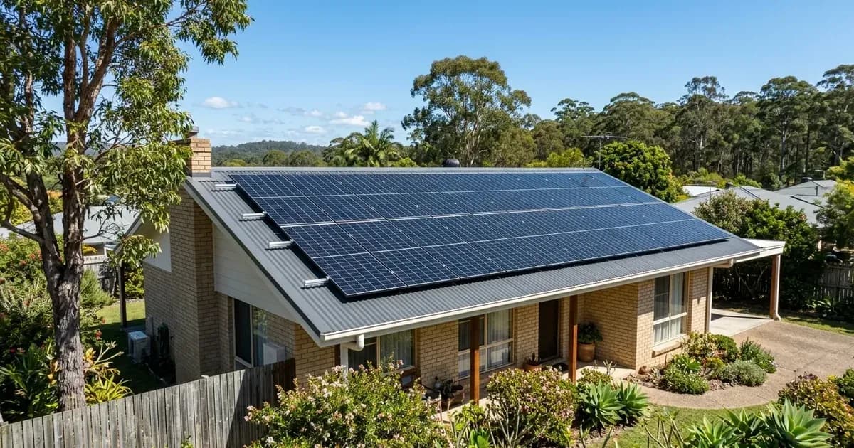 Array of monocrystalline TOPCon solar panels installed on an Australian home metal roof. — SolarNevs spec card