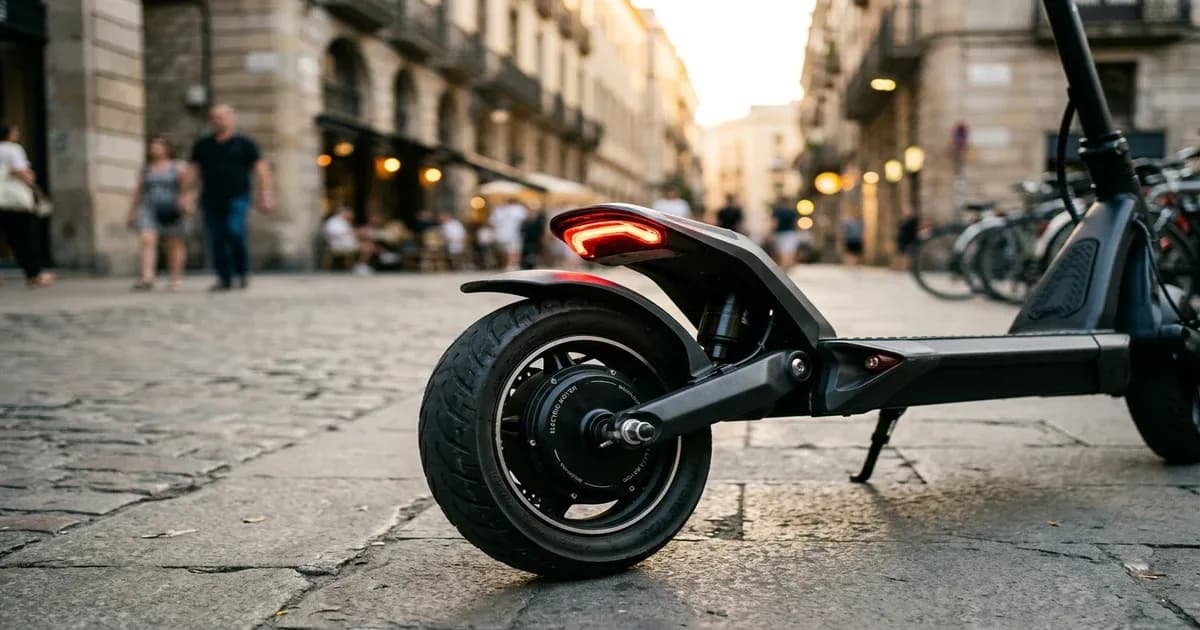 A sleek electric scooter parked on a city street in Pakistan — SolarNevs spec card