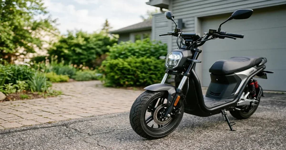Road King electric scooter parked in a driveway in Pakistan — SolarNevs spec card