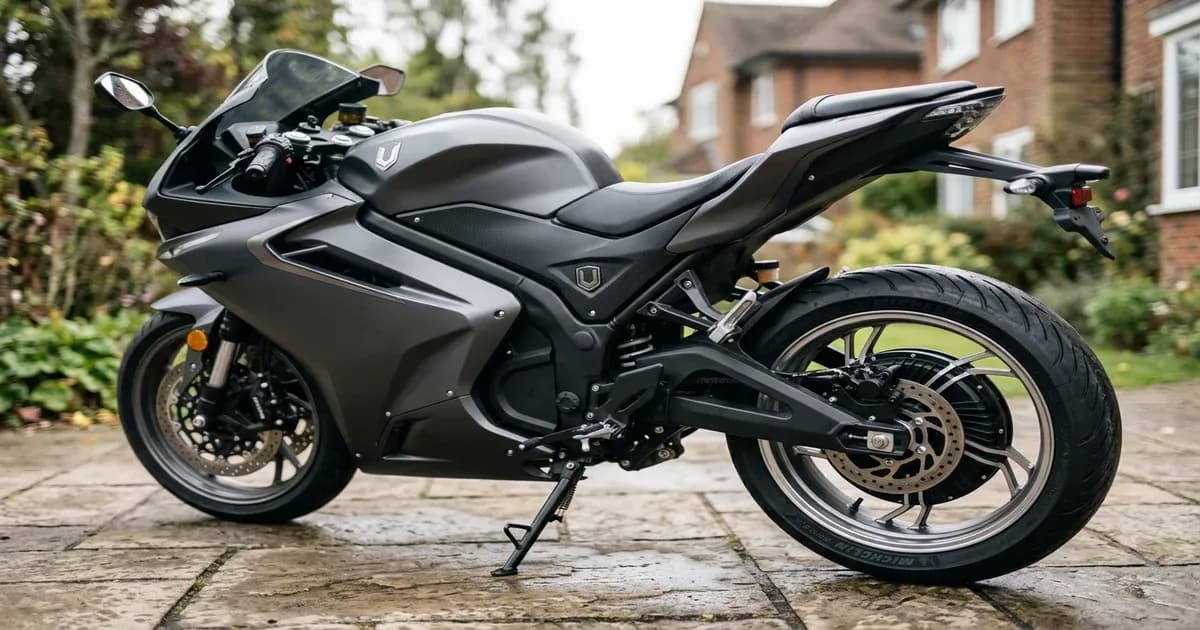 United electric motorcycle parked in a driveway in Pakistan — SolarNevs spec card