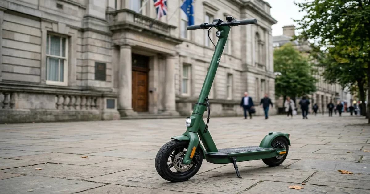 Modern green electric scooter parked in front of a building in Pakistan — SolarNevs spec card