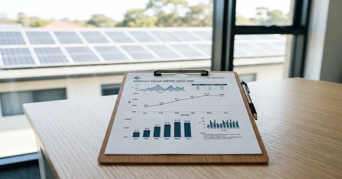 Clipboard with a printed document showing monthly solar import tracker graphs on a wooden desk — SolarNevs spec card