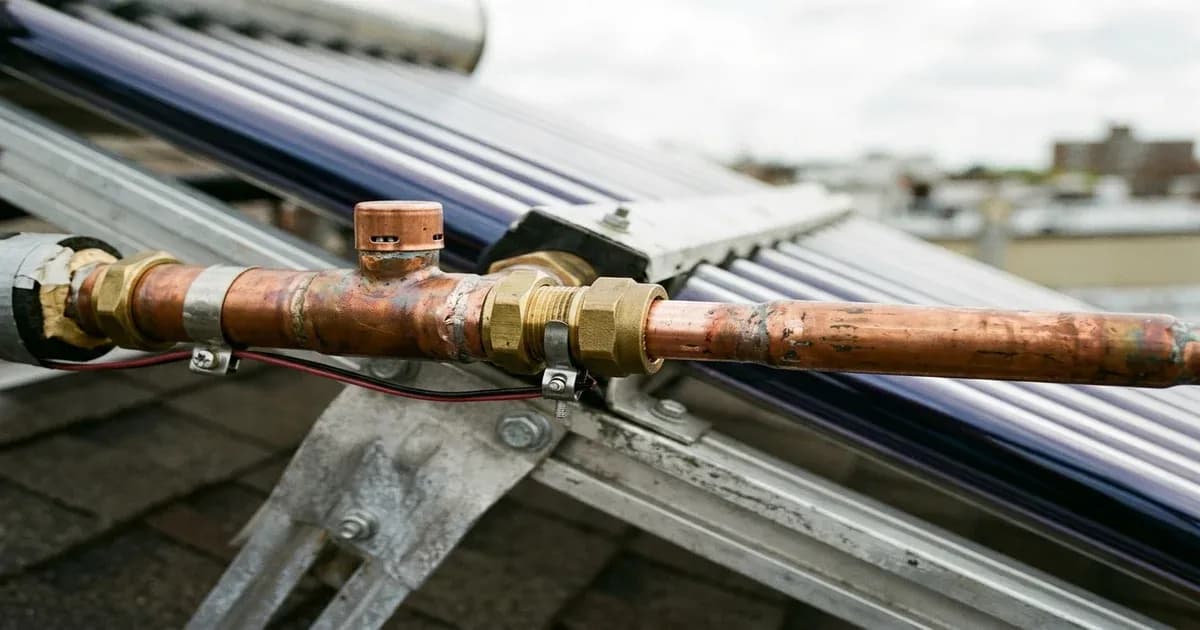 Solar water heater pressurized heat pipe system connection details on rooftop — SolarNevs spec card