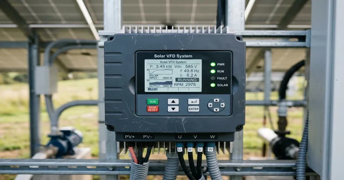 Variable frequency drive VFD solar pump inverter screen details in Pakistan — SolarNevs spec card