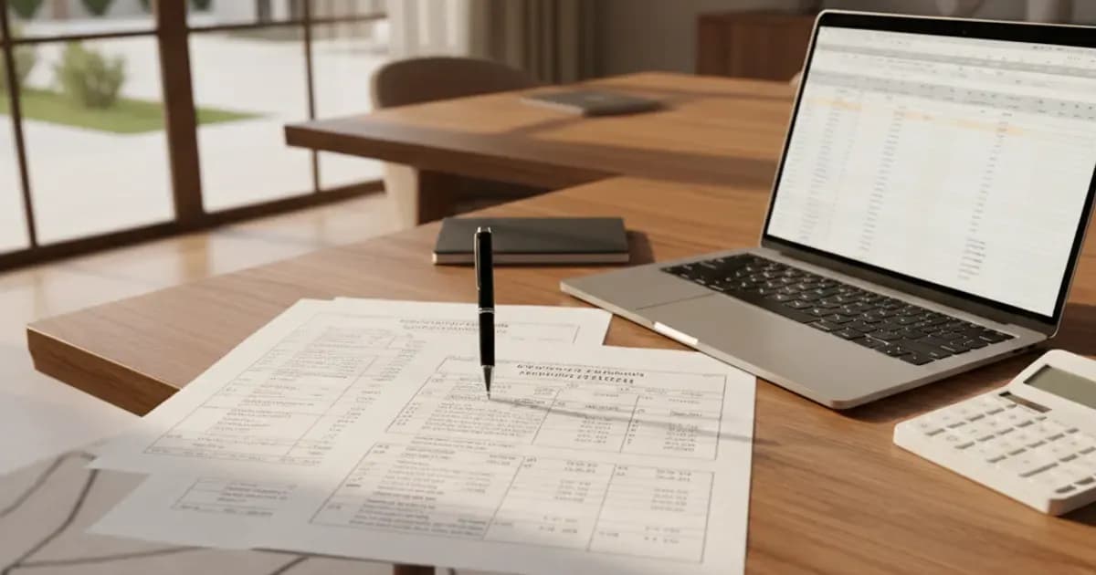 A homeowner comparing three printed solar quotations on a table beside a laptop — SolarNevs spec card