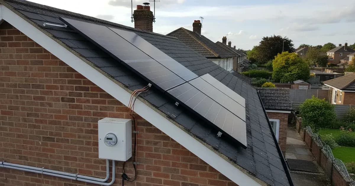 photo of a solar panel installation on a residential roof in the UK, with a clear view of the grid connection point — SolarNevs spec card