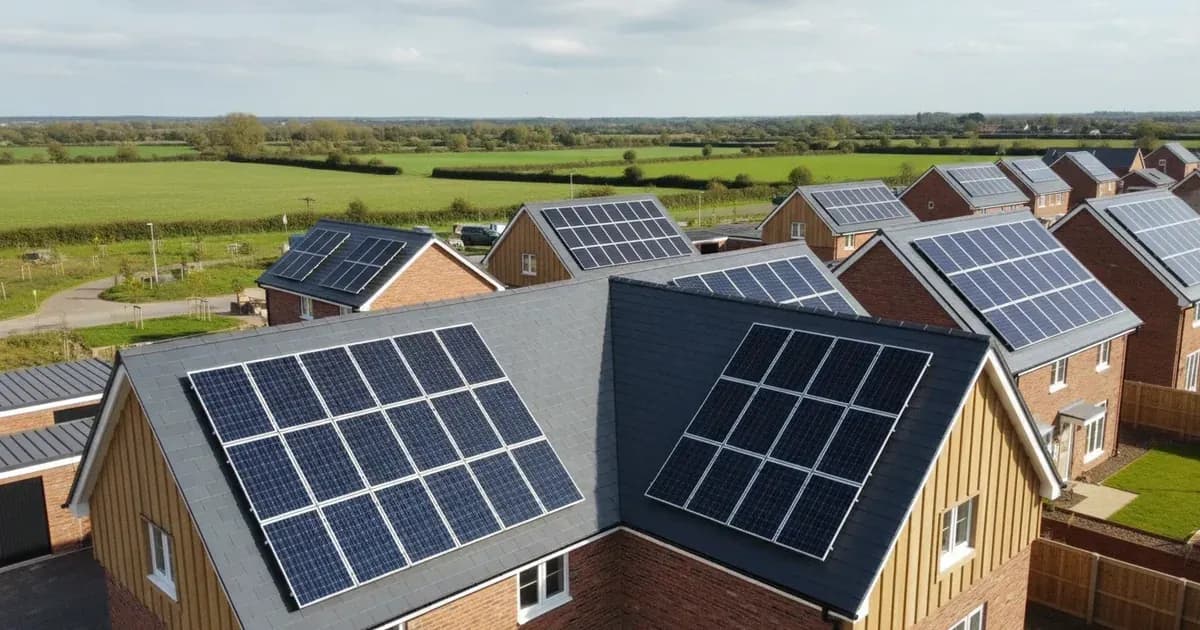 Rooftop solar PV array on a newly constructed English residential development complying with Part L 2021 regulations — SolarNevs spec card